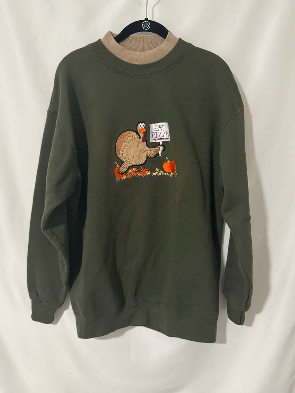 Vintage Thanksgiving Turkey Eat Pizza Embroidered Sweatshirt